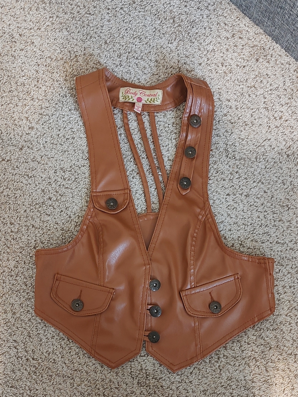 Women's Tan Faux Leather Suspenders Vest